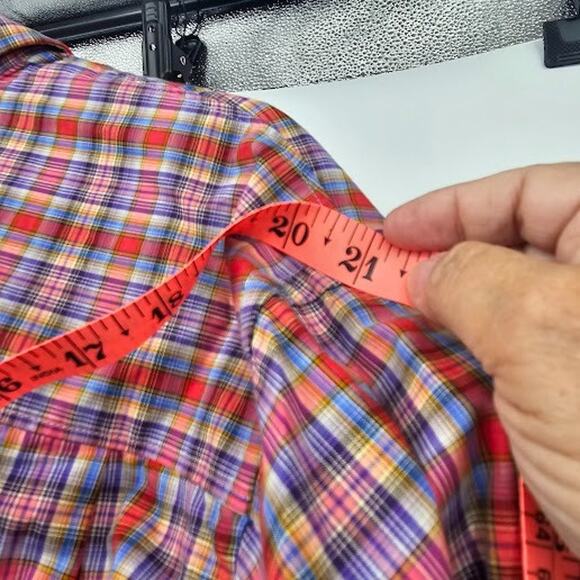 Alan Flusser Men’s M Multicolor Plaid Button-Up Shirt 100% Cotton Casual - Picture 9 of 9